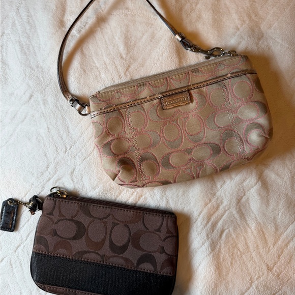 Coach Handbags - Coach Beige and Brown Signature Wristlet Duo